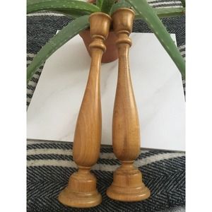 Vintage mcm candlesticks turned wood scroll 11" tapered candle holders